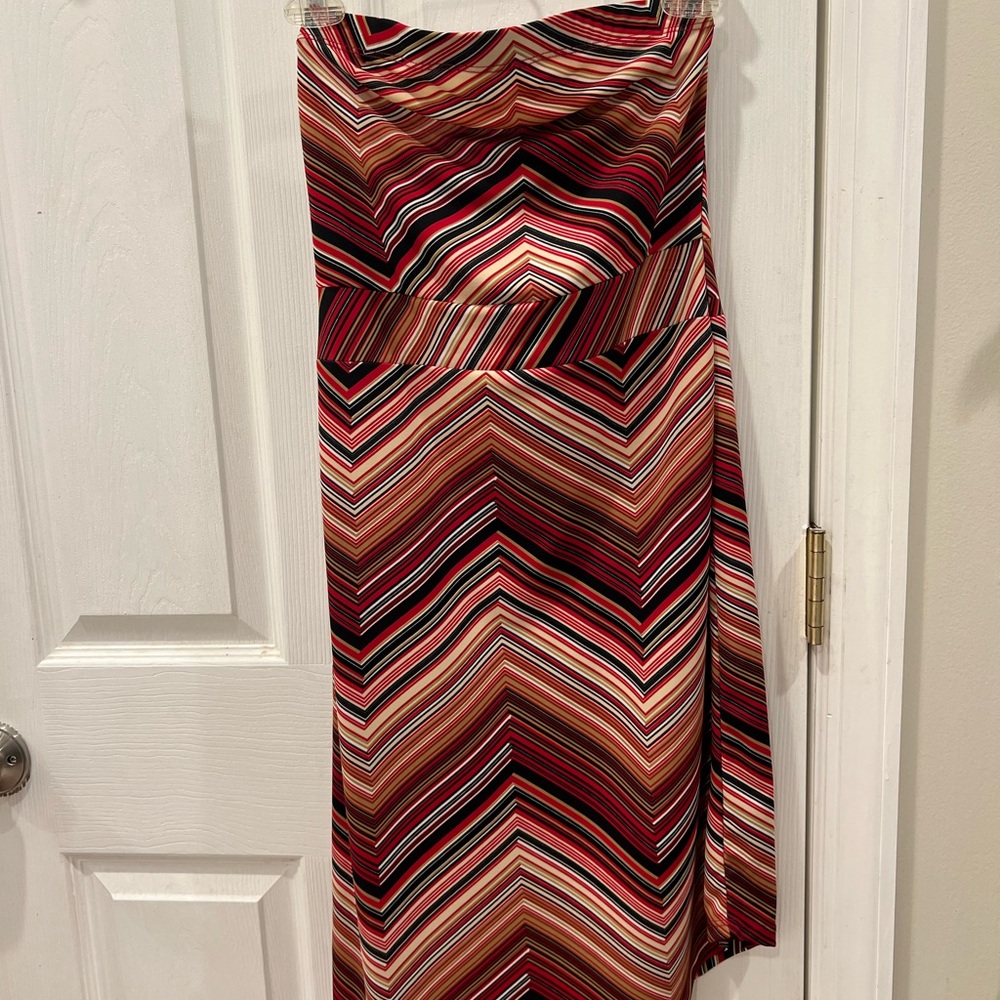 Vince Camuto Asymmetrical Dress in Red, Black, and Brown